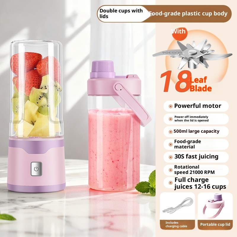 Multifunctional Rechargeable Electric USB Juicer Cup Double Cup Handheld Mixer Cup 500 ML Blending Juice Cup Outdoor - Image 9