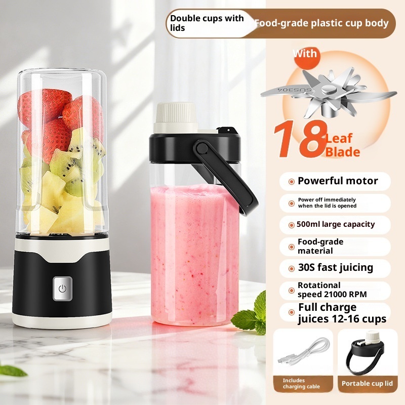 Multifunctional Rechargeable Electric USB Juicer Cup Double Cup Handheld Mixer Cup 500 ML Blending Juice Cup Outdoor - Image 10