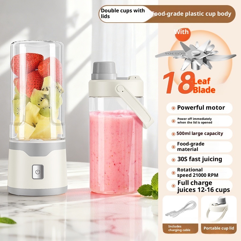 Multifunctional Rechargeable Electric USB Juicer Cup Double Cup Handheld Mixer Cup 500 ML Blending Juice Cup Outdoor - Image 2
